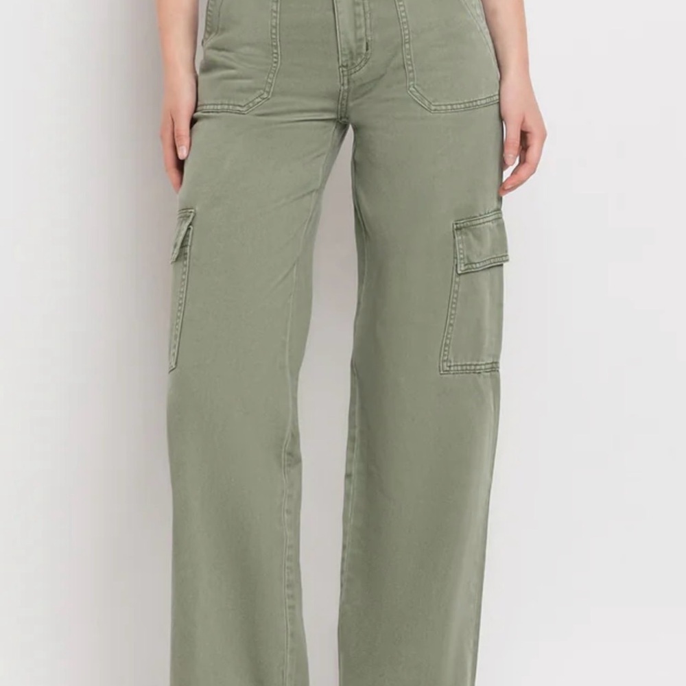 Vervet high Rise Army Olive Green Utility Pants Cargo Wide-Leg Jeans 27